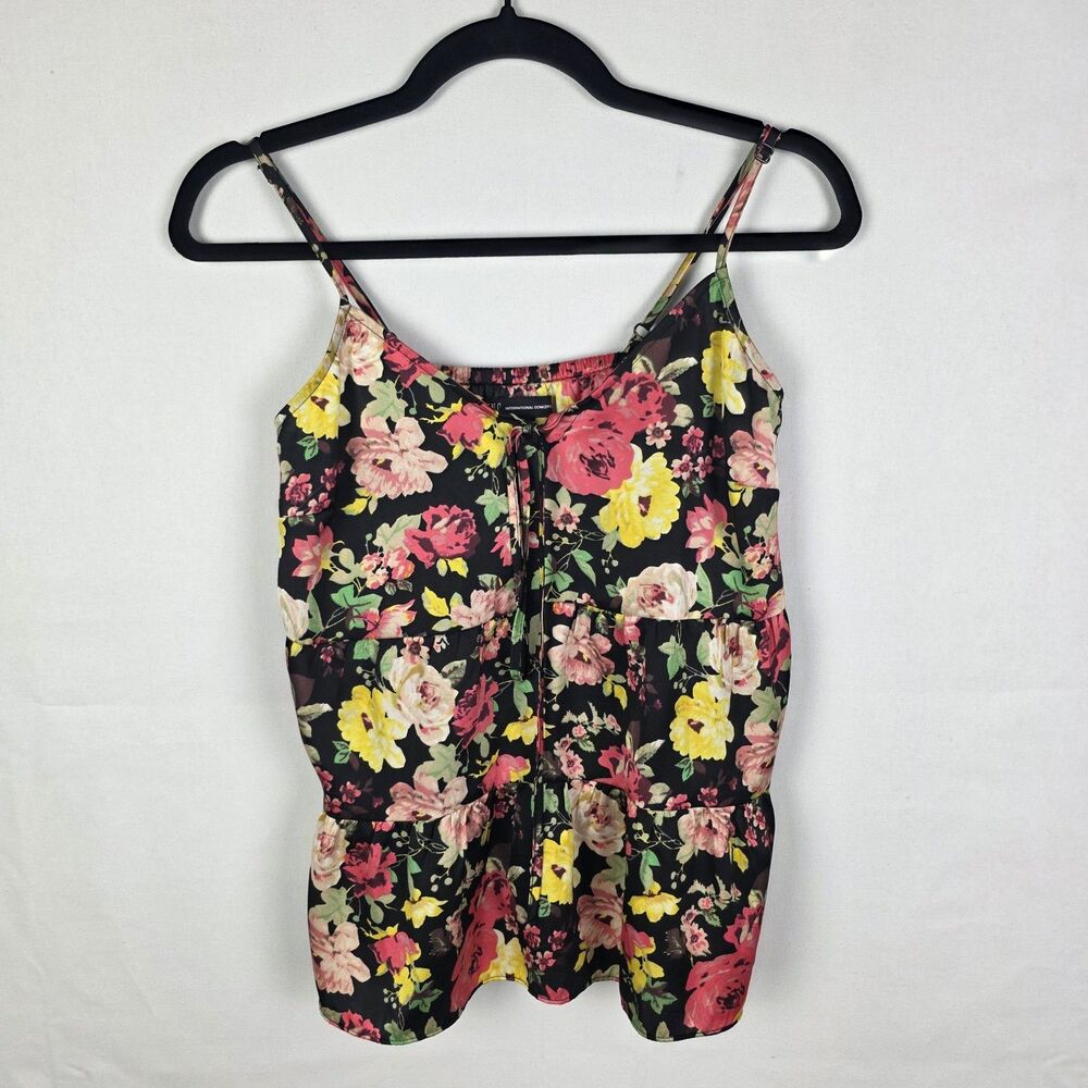 INC International Concepts Womens Floral Tiered Cami Top Black Pink Yellow Small